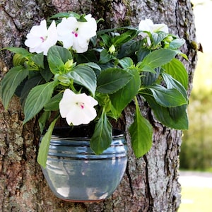 Wall planter – Pottery medium rounded wall planter with drainage hole and cork, Hanging planter, Ceramic, Stoneware, Handmade, Wheel thrown