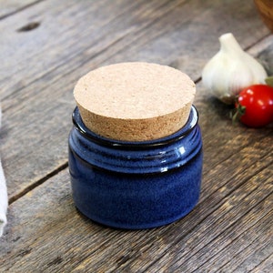 Salt jar – Pottery straight spice jar with cork, 300 ml airtight ceramic jar with cork, Salt pig, Ceramic, Stoneware, Handmade, Wheel thrown