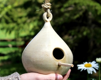 Birdhouse – Pottery drop shaped bird house, Hanging pottery bird house, Garden decoration, Ceramic, Stoneware, Handmade, Wheel thrown