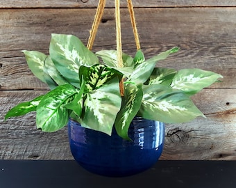 Hanging planter – Pottery large straight hanging planter with drainage hole and cork, Planter, Ceramic, Stoneware, Handmade, Wheel thrown