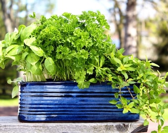 Caja de hierbas - Maceta cuadrada de cerámica con orificios de drenaje opcionales, Maceta para hierbas, Maceta, Cerámica, Gres, Hecha a mano, Torneada