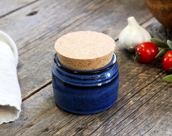 Salt jar – Pottery straight spice jar with cork, 300 ml airtight ceramic jar with cork, Salt pig, Ceramic, Stoneware, Handmade, Wheel thrown