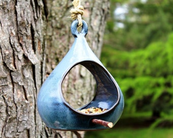 Bird feeder – Pottery drop shaped bird feeder, Hanging pottery bird feeder, Garden decoration, Ceramic, Stoneware, Handmade, Wheel thrown