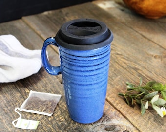 Travel mug - Pottery large travel cup w silicone lid, 700 ml coffee mug, Zero waste mug, Ceramic, Stoneware, Handmade, Wheel thrown