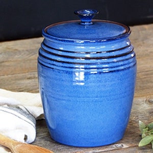 Large jar Pottery large rounded jar with lid, 3 L ceramic jar, Pottery crock, Canister set, Ceramic, Stoneware, Handmade, Wheel thrown Blue