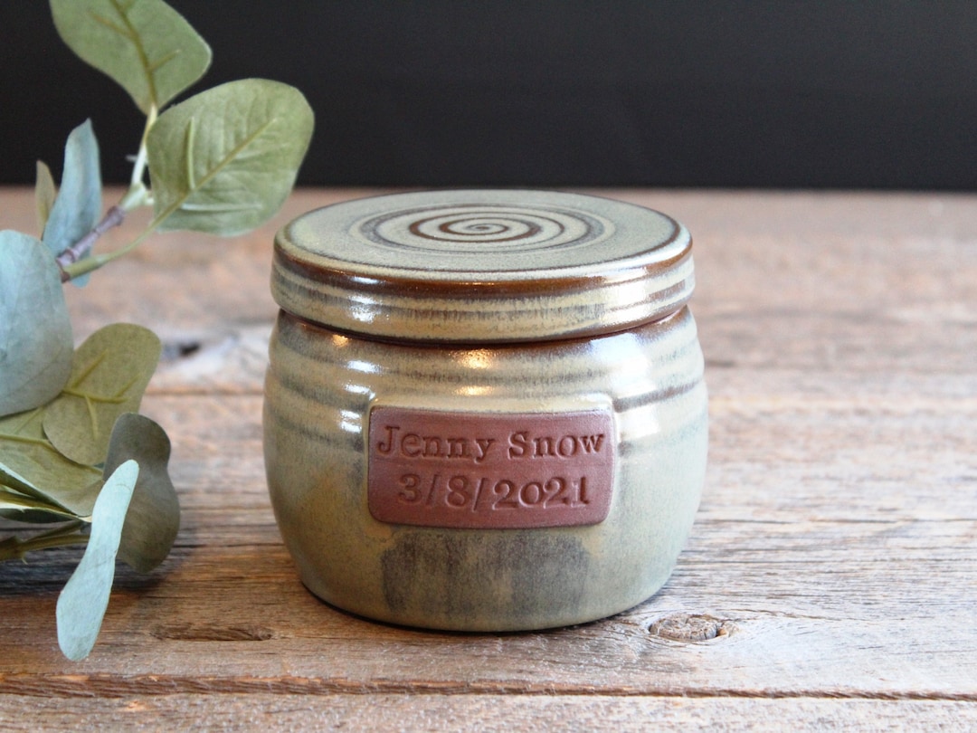 Personalised Urn, Pottery Extra Small Cremation Urn With Name Plate, 25 ...