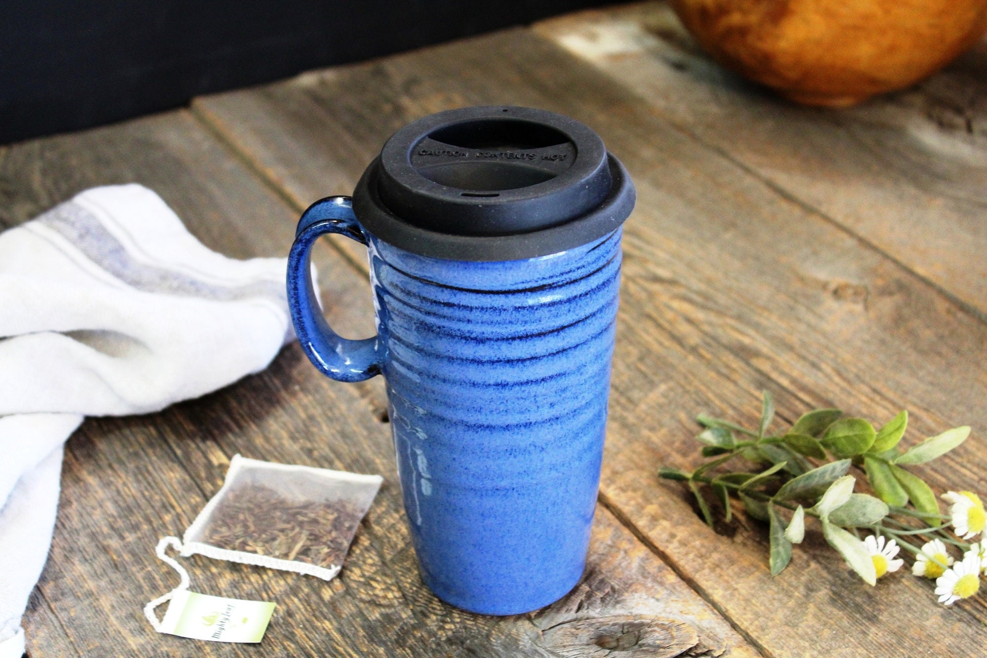 Ceramic travel mug, handmade terracotta marble — Rex Design