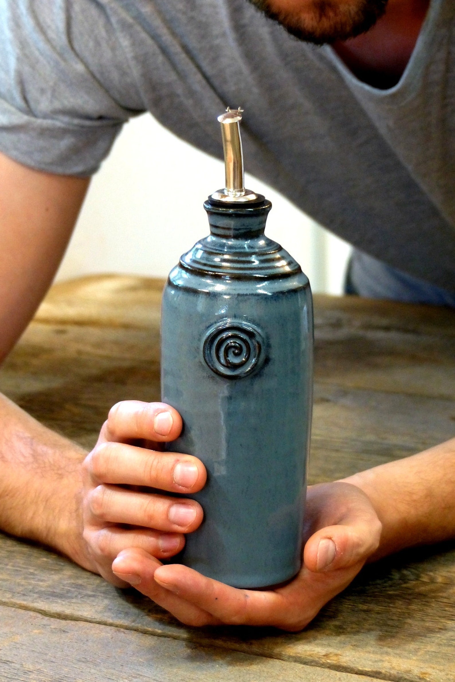 Olive Oil Cruet Pottery Oil Bottle With Spout 550 Ml Etsy Canada