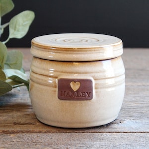 Personalised urn - Pottery small cremation urn with name plate, 45 cubic inch, Human or pet, Ceramic, Stoneware, Handmade, Wheel thrown