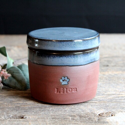 Urne personnalisée - Très petite urne funéraire en poterie, mini urne à cendres de 25 pouces cubes, Humain ou animal de compagnie, Céramique, Grès, Fait main, Tourné à la roue