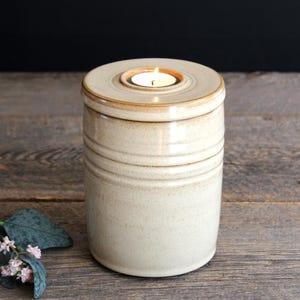 Tealight candle cremation urn, Pottery medium ashes urn, 65 cubic inch urn, Human or pet cremains jar with lid, Ceramic, Stoneware, Handmade