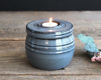Tealight candle cremation urn - Pottery small ashes urn, 45 cubic inch, Human or pet, Rustic urn, Lidded jar, Ceramic, Stoneware, Handmade