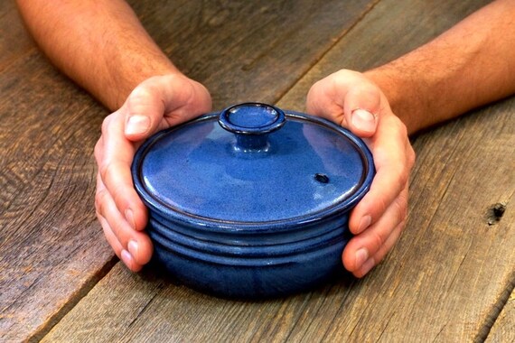 Bekith 2.6-Quart Ceramic Casserole Dish With Lid - Oven Safe Blue Round Baking Pan For Cooking & Serving