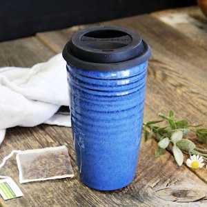 Travel cup - Pottery large travel mug, Silicone lid and sleeve, 700 ml coffee mug, Zero waste, Ceramic, Stoneware, Handmade, Wheel thrown