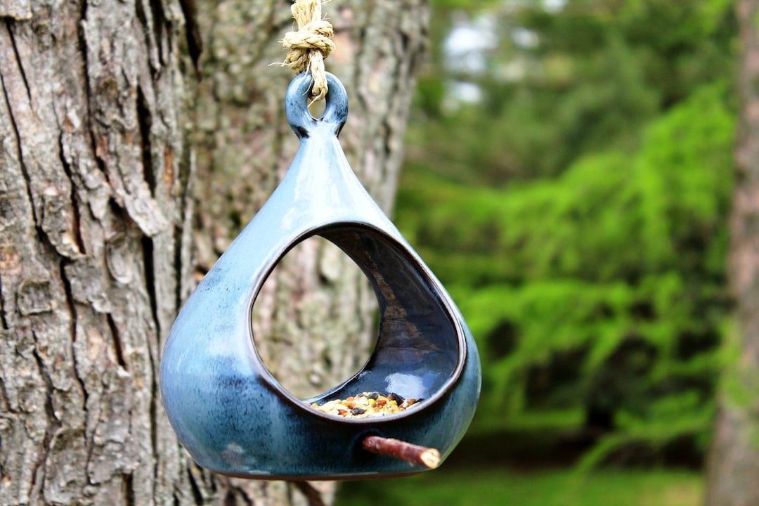 Bird Feeder Pottery Drop Shaped Bird Feeder, Hanging Pottery Bird