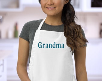APRON- Personalized Custom NAME Embroidered Cooking Chef Baker BBQ Full Length Canvas Bib Apron with Adjustable Neck & Pockets- 20 Fonts