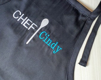APRON - Personalized Custom Embroidered Cooking Chef Baker BBQ Full Length Bib Apron  Adjustable Neck & Pockets-7 Colors,Gift for Women/Men