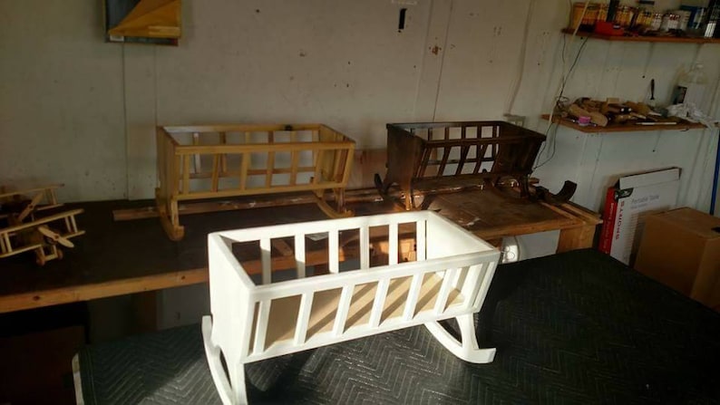 Handmade wooden doll cradle