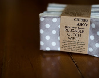 Reusable CLOTH WIPES • 8"x8" 100% cotton • Pebble Beach • family cloth • bidet towels • baby wipes •