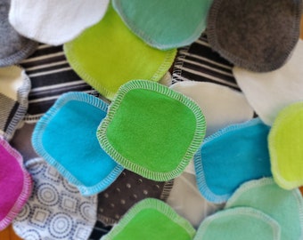 SECONDS Reusable FACIAL ROUNDS set of 12, nail polish remover, make-up remover rounds - surprise prints and colours