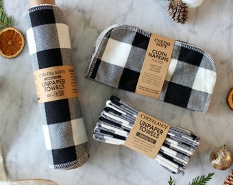Reusable Non•Paper TOWELS • Holiday Collection • PLAIDS • single ply • cotton flannel • reusable napkins • Christmas dinner