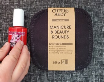 Manicure and Beauty Rounds, set of 5, reusable nail polish remover, make-up remover - BLACK