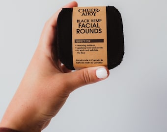 Black Hemp FACIAL ROUNDS, make-up remover rounds, hemp and cotton pads