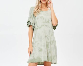 Erina Boutique Comfort Organic Bamboo Jersey Flare Women Dress Sage Made in USA