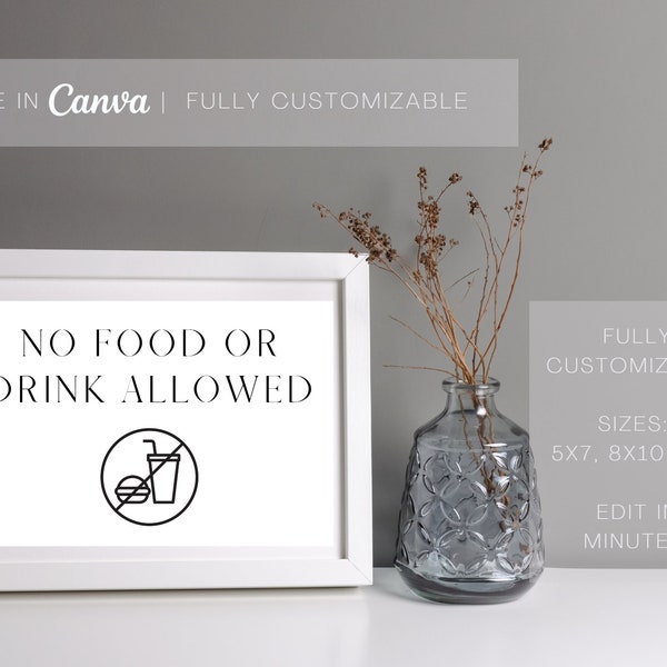 No Food Or Drinks Business AirBnb Signage (7x5, 6x4, 10x8) Edit on Canva