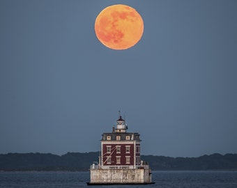 New London Ledge Light Moonrise Coastal Wall Decor - Fine Art Landscape Photography Print