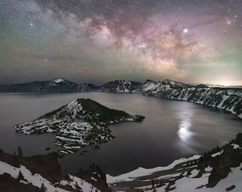 Crater Lake Milky Way Print: Celestial Landscape Photography Wall Art