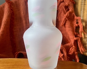 Vintage Frosted Glass Bedside Carafe Tumbler Set, Pastel Colors 1980s