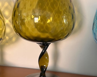 Mid-Century Hand-Blown Italian Empoli Green Glass Twisted Stem Snifter