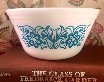 Vintage Federal Glass Tulip Bowl – White Blue Floral Design 8" Diameter