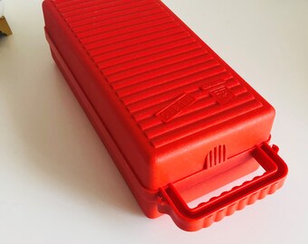 Vintage 1980s Red Hard Plastic Carrying Case for Audio Cassette Storage - Simoco - Made in Italy