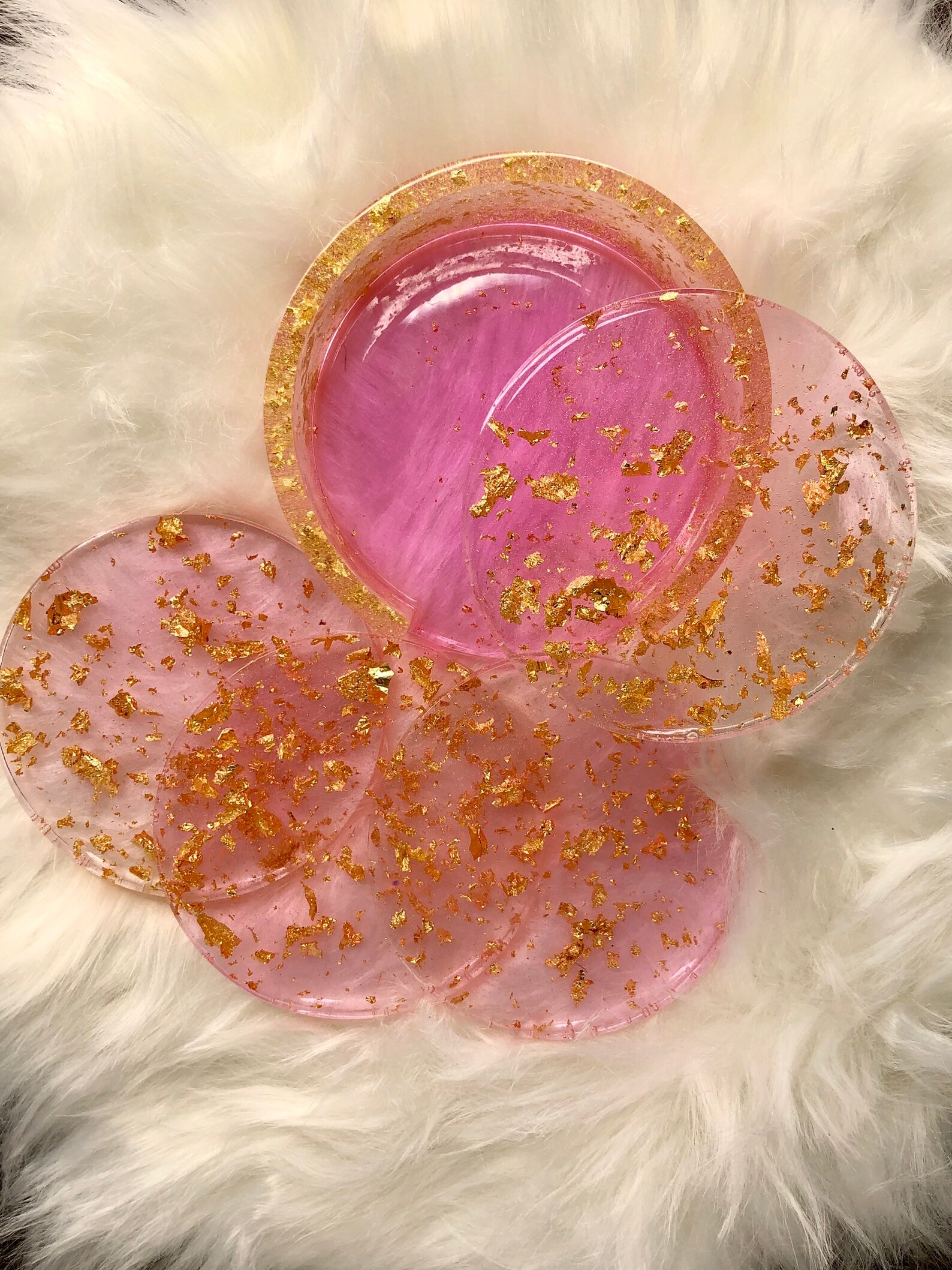Pink and gold resin coasters and holder Etsy