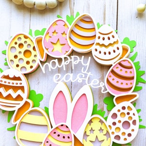 Happy Easter Wreath Door Decorations Easter Craft SVG Easter Bunny Decor Easter Egg Home Decor Easter Craft 3d SVG Layered Digital Cut File