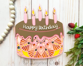 Torta di compleanno Mandala SVG Buon compleanno Cake Topper 3D SVG Decorazioni di compleanno Decorazioni per feste di compleanno – File di taglio digitale png svg eps dxf