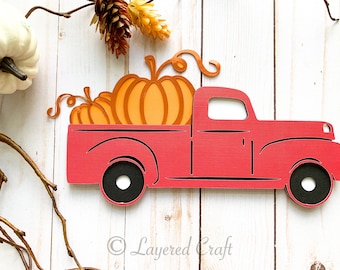 3D Farmhouse Truck with Pumpkins Layered Digital Cut File