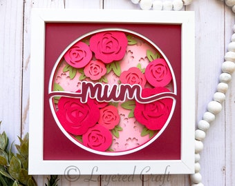 3D SVG Mum Mother's Day Rose Flower Shadow Box Layered 3D SVG- Mandala Layered Digital Cut File png, svg, dxf, eps.