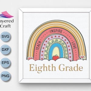 8th Grade Teacher Shadowbox Boho Rainbow 3D Shadow box Cut File 3D SVG Layered Paper Cut Out Eighth Grade Teacher Gift Classroom Decorations