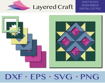 Quilt Block Pattern SVG 3D Quilt Shadowbox Paper Cut File Cricut SVG For Silhouette For Circut- 3D SVG, png, dxf, eps.