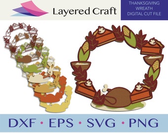 Thanksgiving Wreath Layered Fall Door Decoration Thanksgiving 3D Digital Cut File Give Thanks SVG Thankful for Cricut for Silhouette SVG