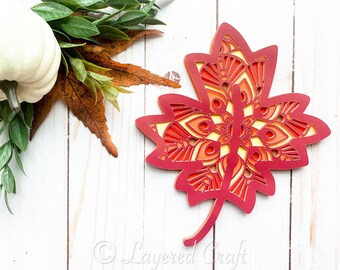 Fall Leaf Mandala 3D Fall Decorations Thanksgiving Autumn Craft Digital Cut File Mandala Colorful Fall Leaves SVG Download- PNG, SVG, eps
