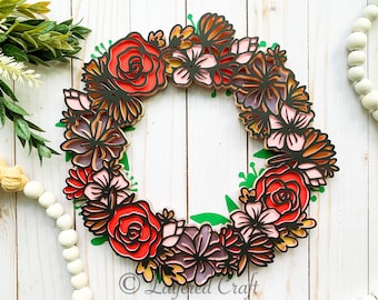 3D SVG Flower Spring Garden Wreath- Mandala Layered Digital Cut File