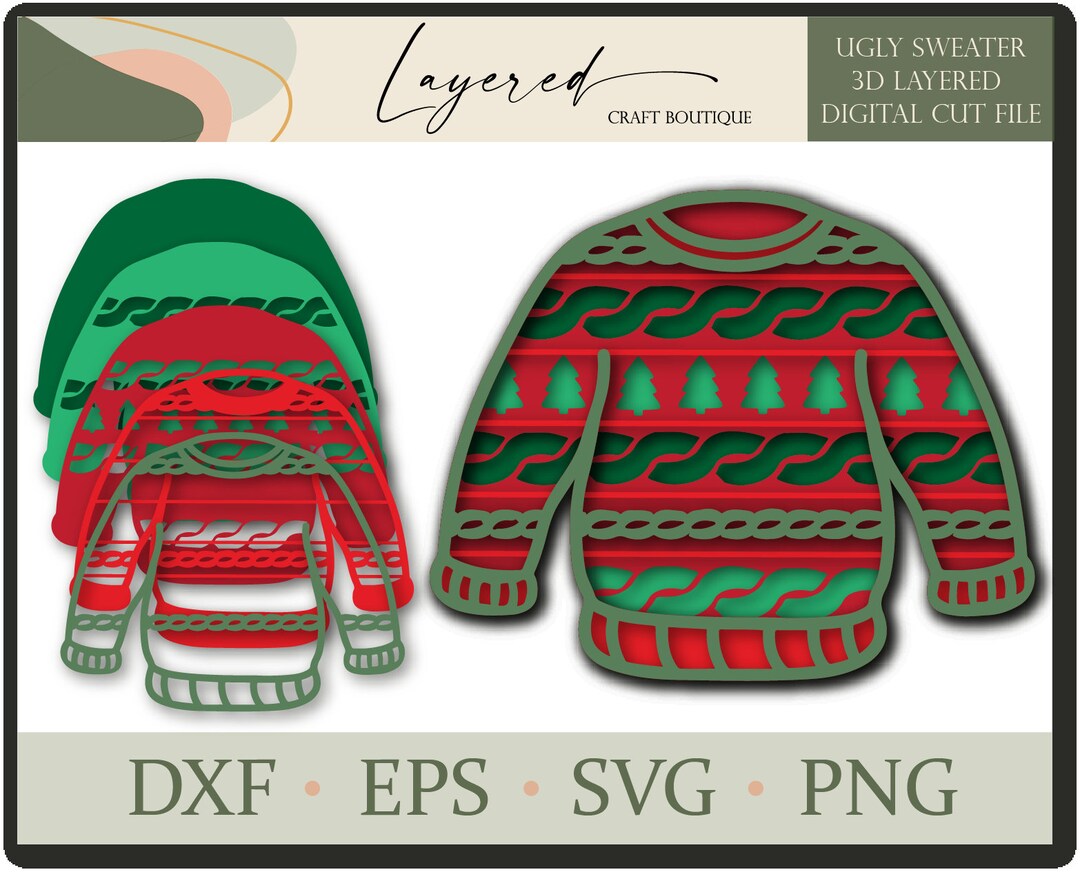3D Ugly Christmas Sweater Layered SVG- Mandala Layered Digital Cut File ...