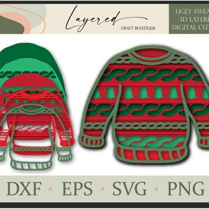 3D Ugly Christmas Sweater layered SVG - Mandala Layered Digital Cut File