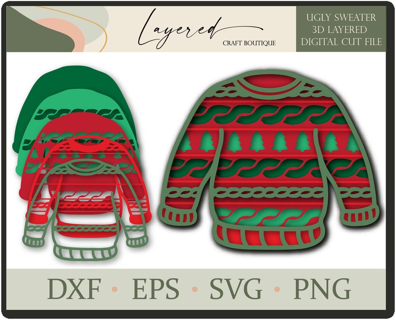 3D Ugly Christmas Sweater Layered SVG- Mandala Layered Digital Cut File ...