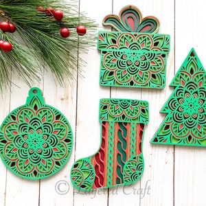 Christmas Mandala 3D SVG Christmas Tree Ornament Decorations Christmas Present Gift Christmas Stocking Craft Layered Digital Cutting File