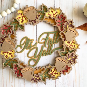 Otoño corona puerta decoración capas 3D otoño Yall hoja 3D corona Digital corte archivo papel corona otoño 3D SVG- PNG, SVG, eps dxf